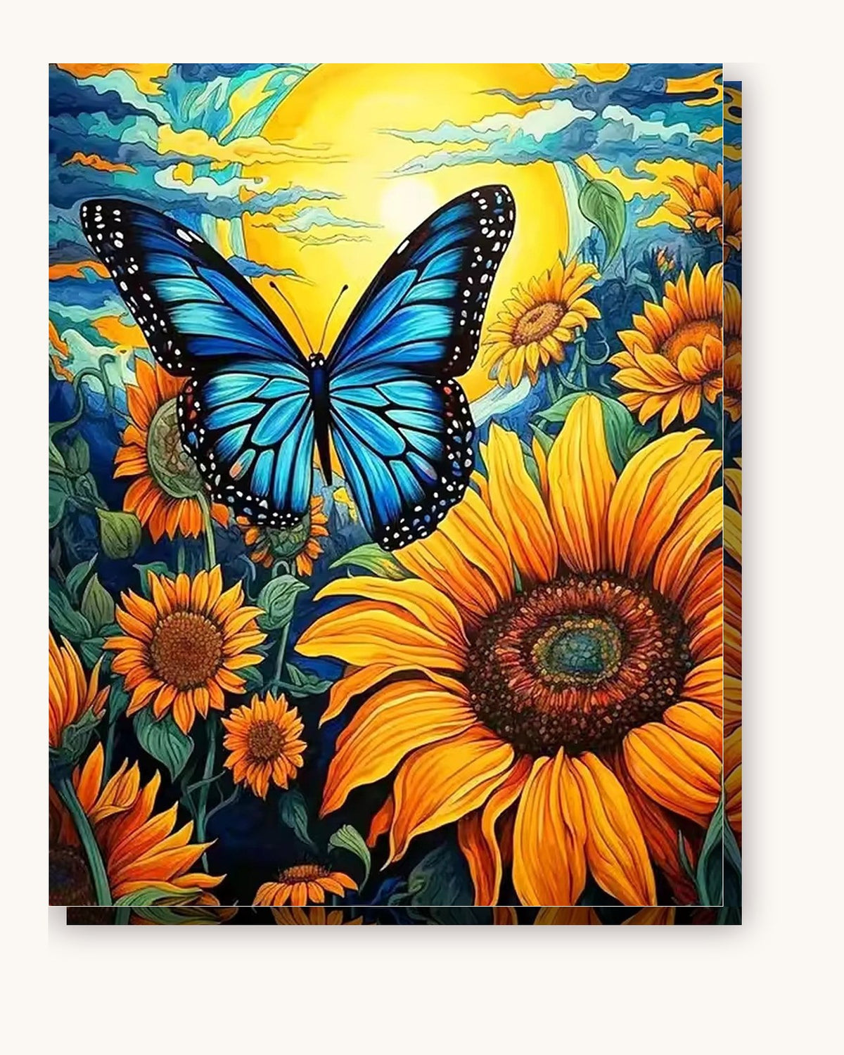 Butterfly Sunflower paint by numbers kit on stretched canvas