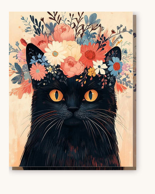 Flower Crowned Cat paint by numbers kit on stretched canvas