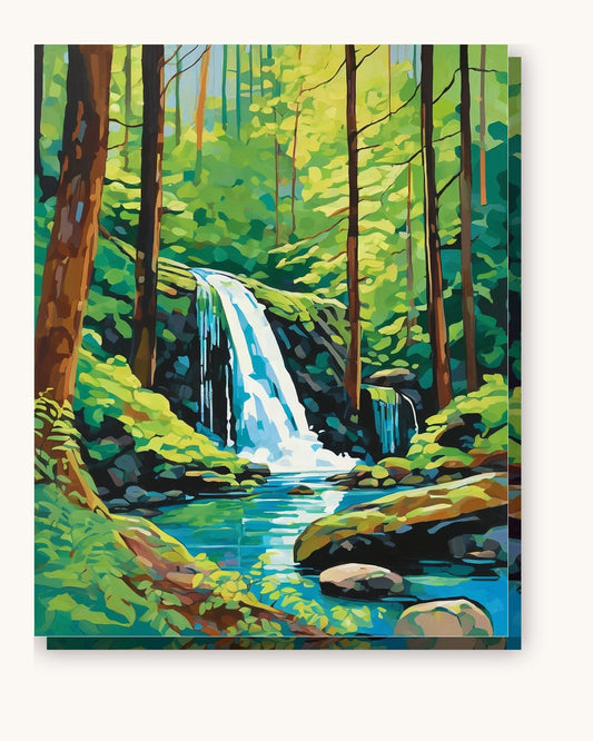 Forest Waterfall paint by numbers kit on stretched canvas