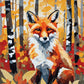 Fox in the Birch Wood paint by numbers kit, red fox sitting among ferns between white birch trunks