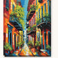 French Quarter Street with Balconies paint by numbers kit on stretched canvas