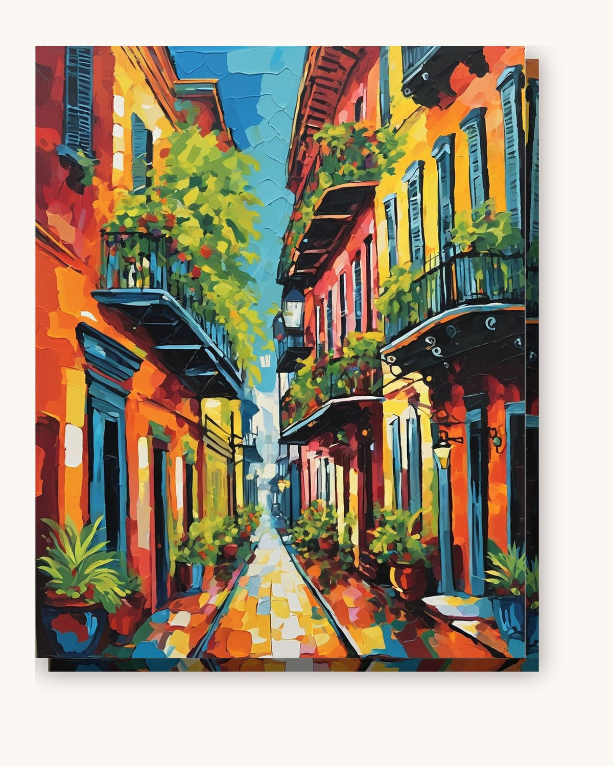 French Quarter Street with Balconies paint by numbers kit on stretched canvas