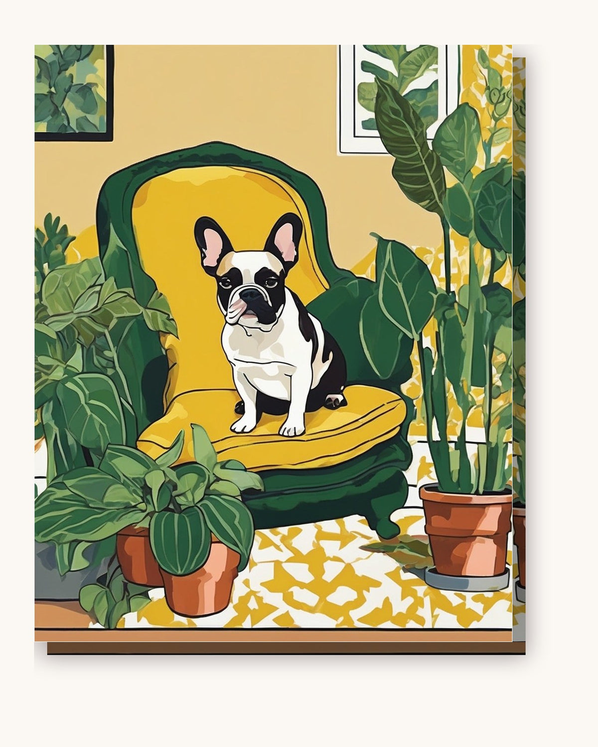 Frenchie on the Sofa paint by numbers kit on stretched canvas
