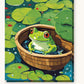 Frog Taking a Bath paint by numbers kit on stretched canvas