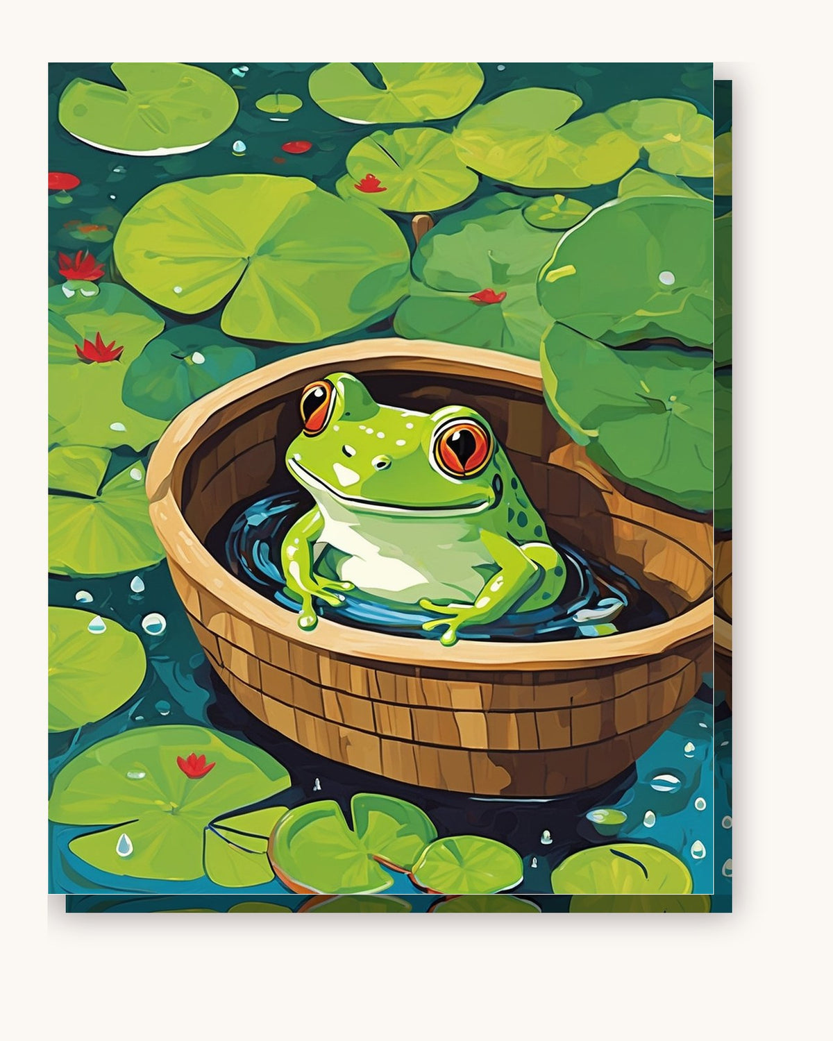 Frog Taking a Bath paint by numbers kit on stretched canvas