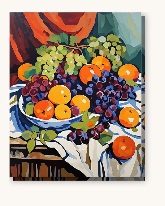 Fruit Bowl with Oranges and Grapes paint by numbers kit on stretched canvas