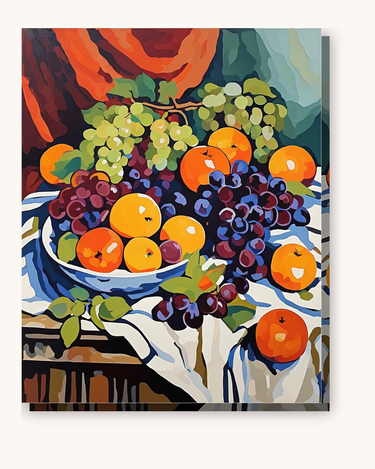 Fruit Bowl with Oranges and Grapes paint by numbers kit on stretched canvas