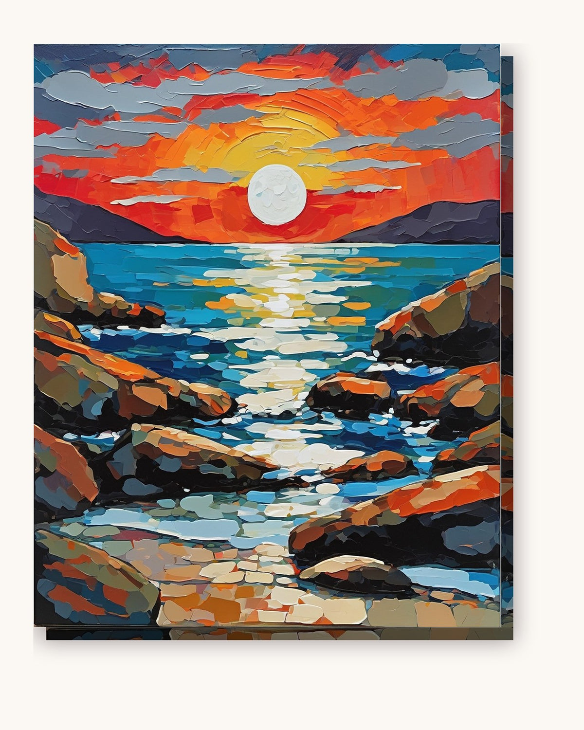Full Moon Over a Rocky Shore paint by numbers kit on stretched canvas