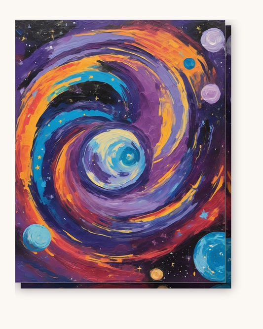 Galaxy Swirl with Ringed Planets paint by numbers kit on stretched canvas