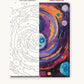 Galaxy Swirl with Ringed Planets numbered canvas next to the finished painting