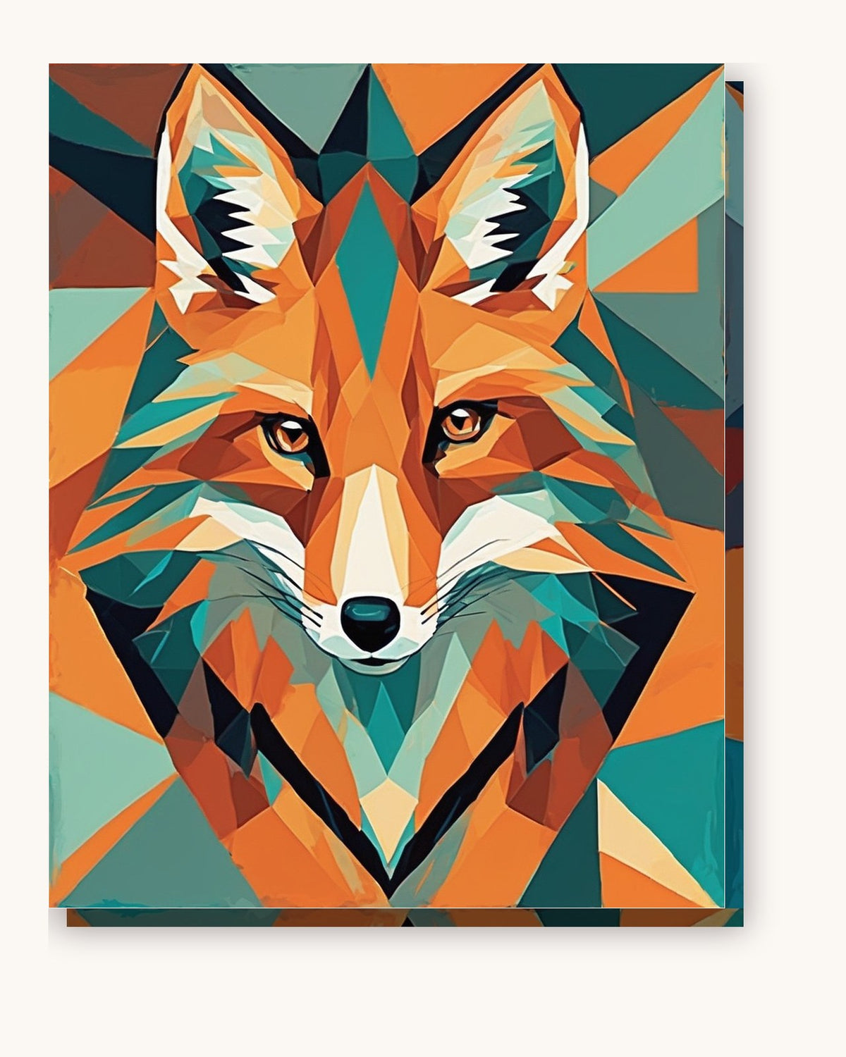 Geometric Fox in Orange and Teal paint by numbers kit on stretched canvas