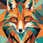 geometric fox face made of orange teal cream and black triangles, paint by numbers kit