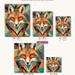 Geometric Fox in Orange and Teal canvas sizes from 12 x 12 to 23.5 x 23.5 inches