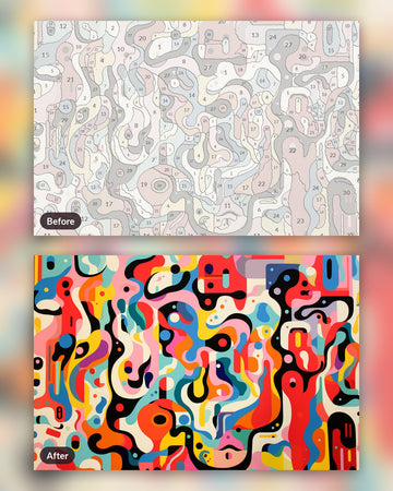 Geometry in Motion paint by numbers kit, before and after