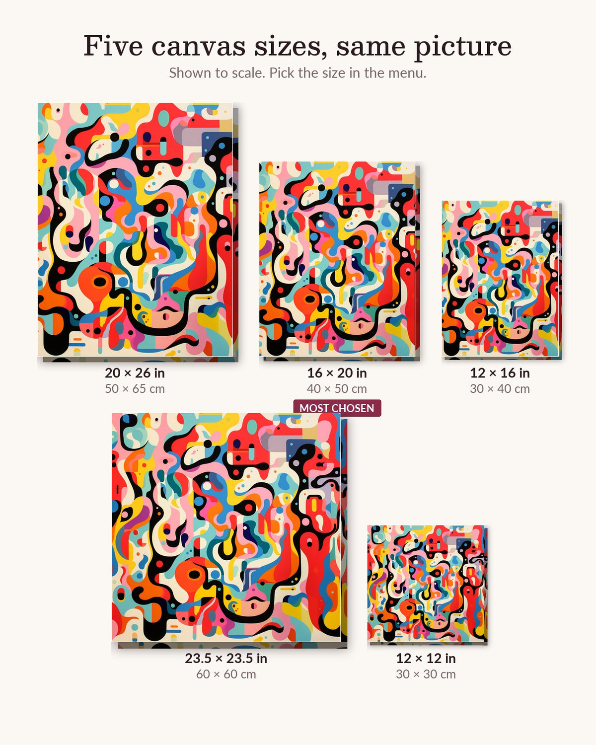 Geometry in Motion canvas sizes from 12 x 12 to 23.5 x 23.5 inches