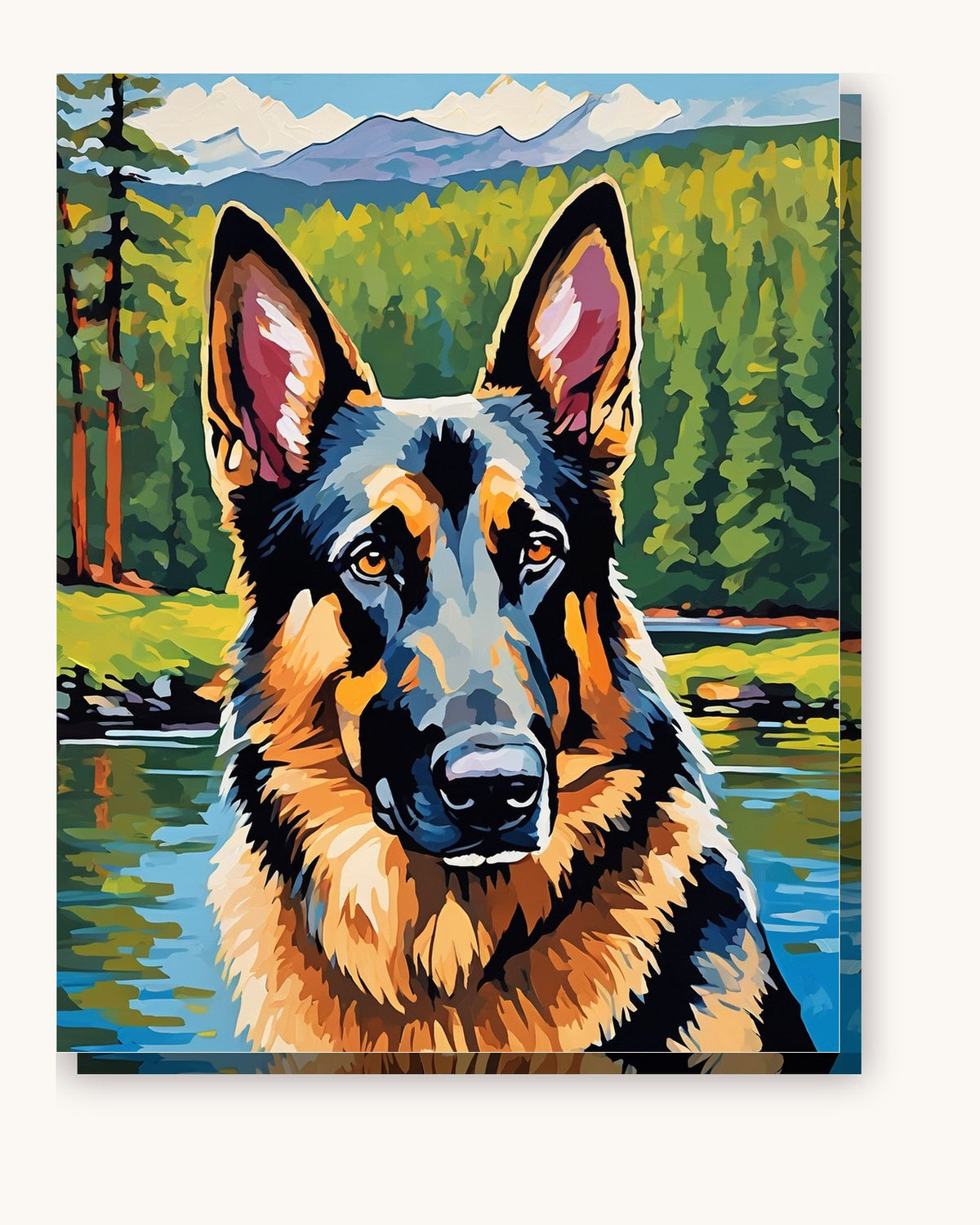 German Shepherd by the Mountain Lake paint by numbers kit on stretched canvas