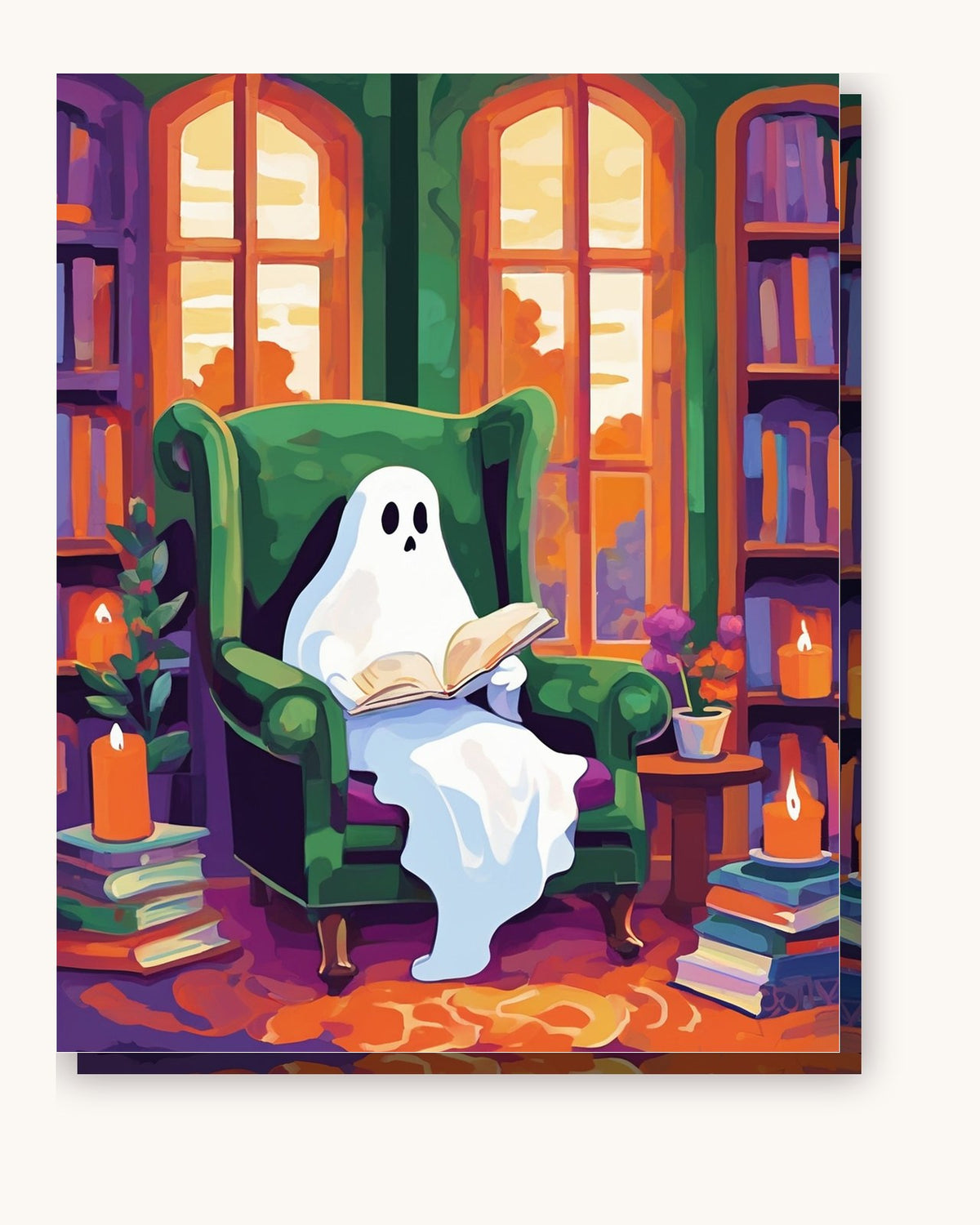Ghost Reading Corner paint by numbers kit on stretched canvas