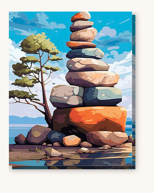 The Balanced Boulder paint by numbers kit on stretched canvas