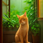 Ginger Cat at the Window paint by numbers kit, orange tabby cat with plants
