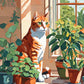Ginger Cat at the Window paint by numbers kit, orange tabby cat with plants