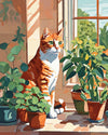 Ginger Cat at the Window paint by numbers kit, orange tabby cat with plants