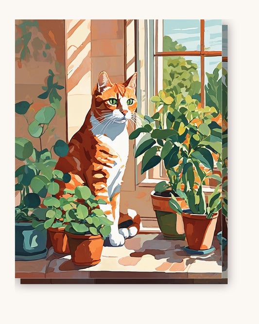 Ginger Cat at the Window paint by numbers kit on stretched canvas