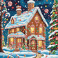 Gingerbread House in the Snow paint by numbers kit, decorated gingerbread house with candy trim in snow