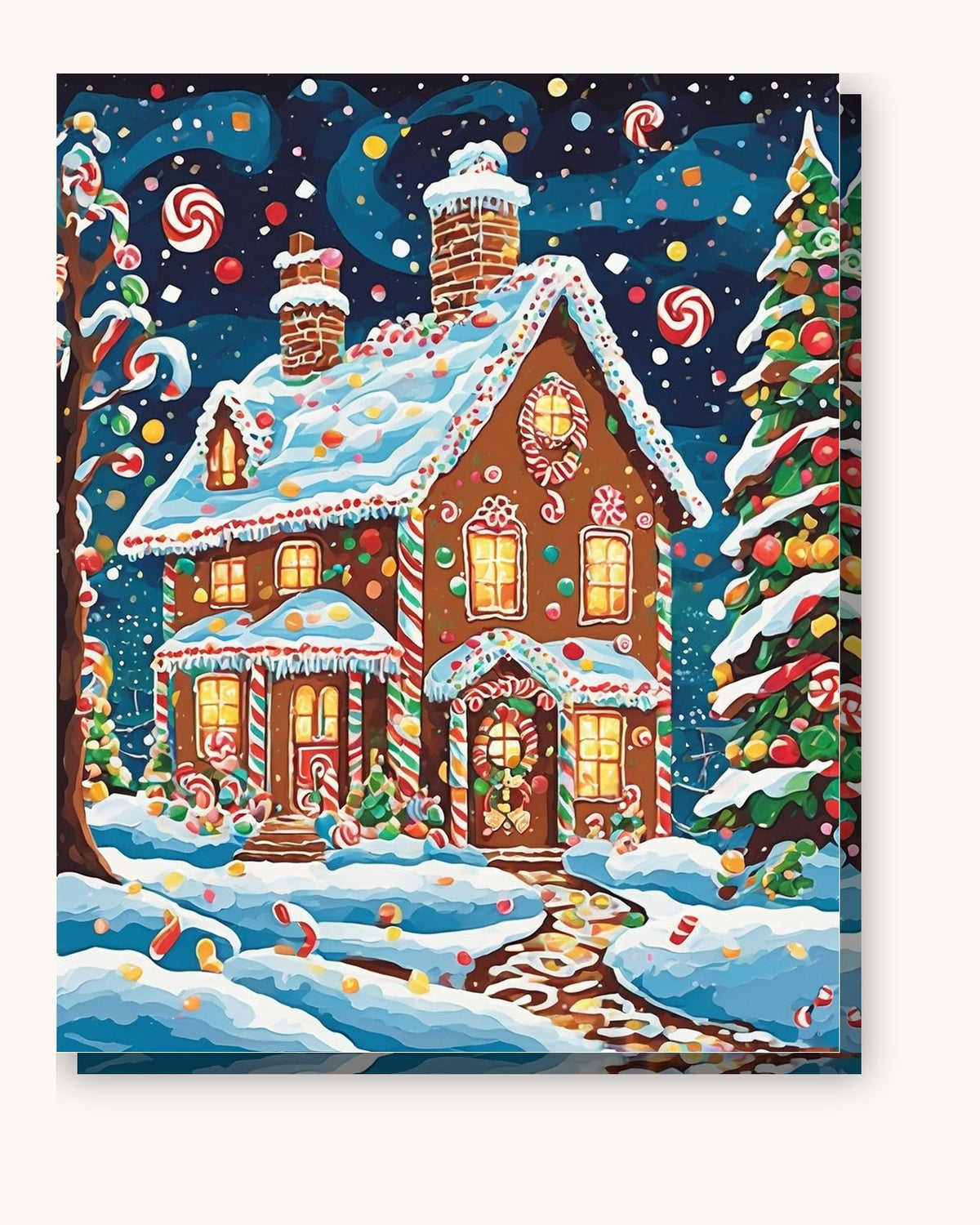 Gingerbread House in the Snow paint by numbers kit on stretched canvas