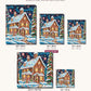 Gingerbread House in the Snow canvas sizes from 12 x 12 to 23.5 x 23.5 inches