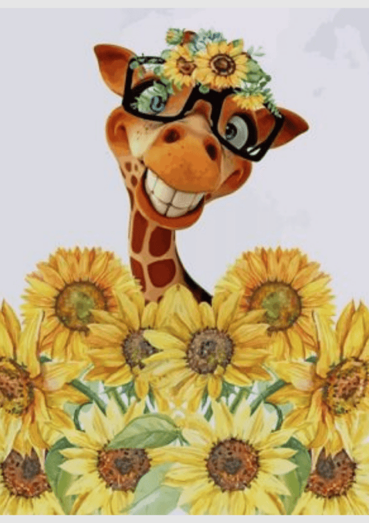 Giraffe With Sunflowers - Artistry By Numbers