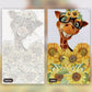Giraffe With Sunflowers paint by numbers kit, before and after