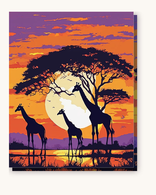 Giraffes Under an Acacia Tree paint by numbers kit on stretched canvas