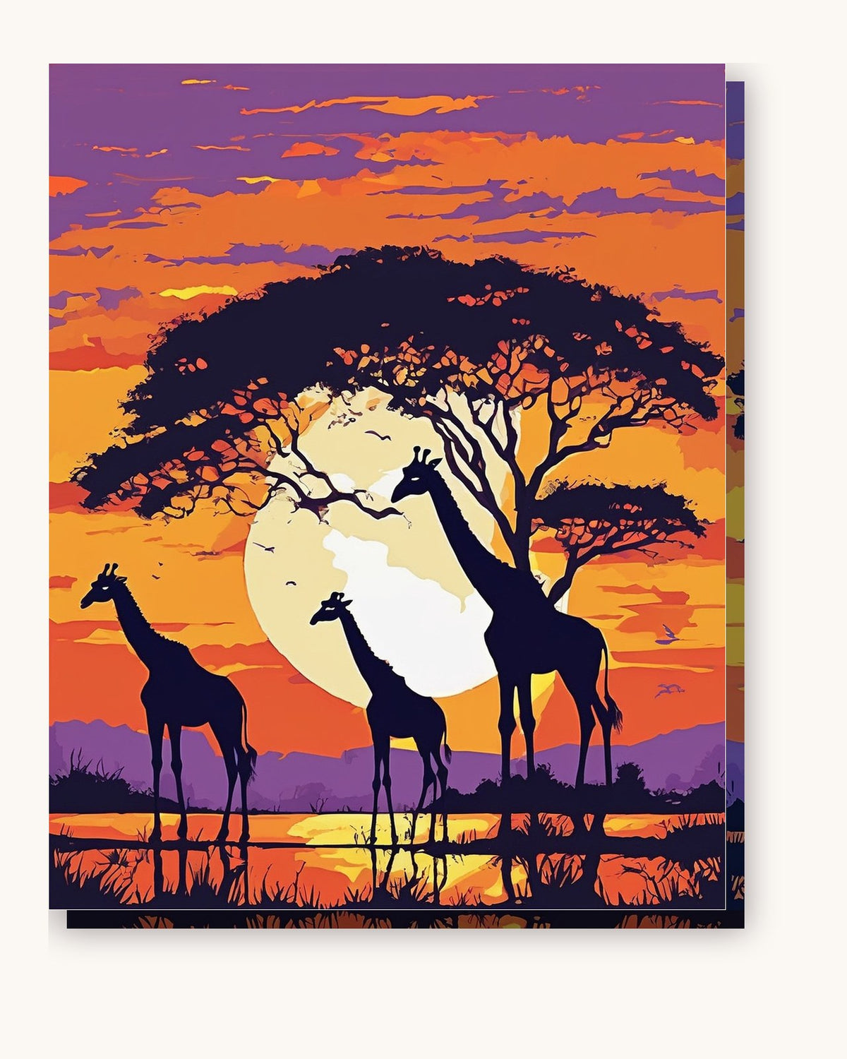 Giraffes Under an Acacia Tree paint by numbers kit on stretched canvas