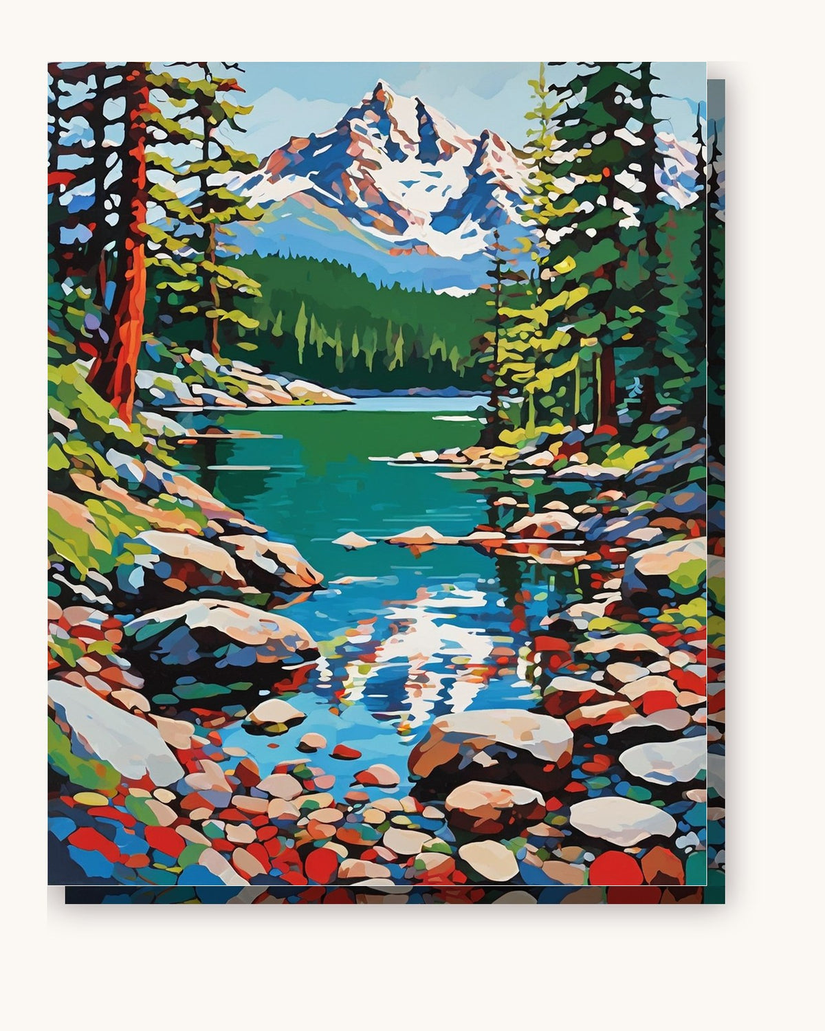 Glacier Lake with Colorful Pebbles paint by numbers kit on stretched canvas