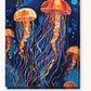 Glowing Jellyfish in Deep Blue Water paint by numbers kit on stretched canvas