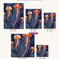 Glowing Jellyfish in Deep Blue Water canvas sizes from 12 x 12 to 23.5 x 23.5 inches