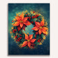 Floral Bird Nest Painting By Numbers Kit featuring poinsettias and berries on a dark background
