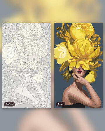 Golden Enigma paint by numbers kit, before and after