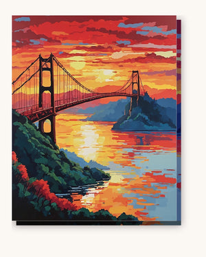 Golden Gate Bridge at Sunset paint by numbers kit on stretched canvas