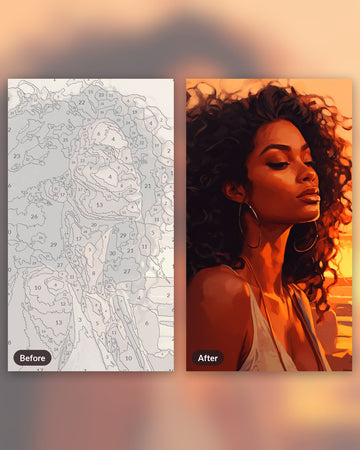 Golden Hour Serenity paint by numbers kit, before and after