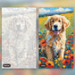 Golden Puppy in the Meadow paint by numbers kit, before and after