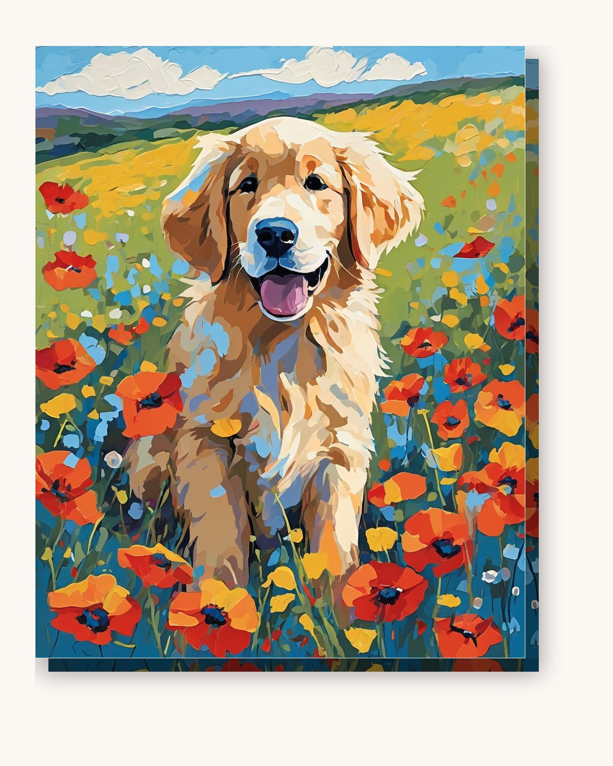 Golden Puppy in the Meadow paint by numbers kit on stretched canvas