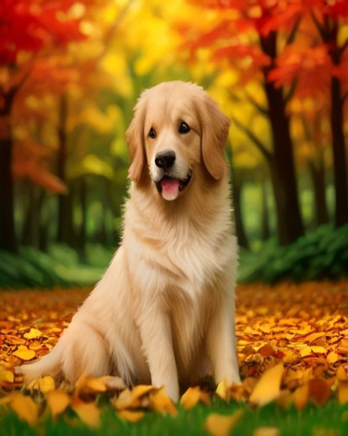 Golden Retriever in Autumn Leaves paint by numbers kit