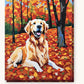 Golden Retriever in Autumn Leaves paint by numbers kit on stretched canvas