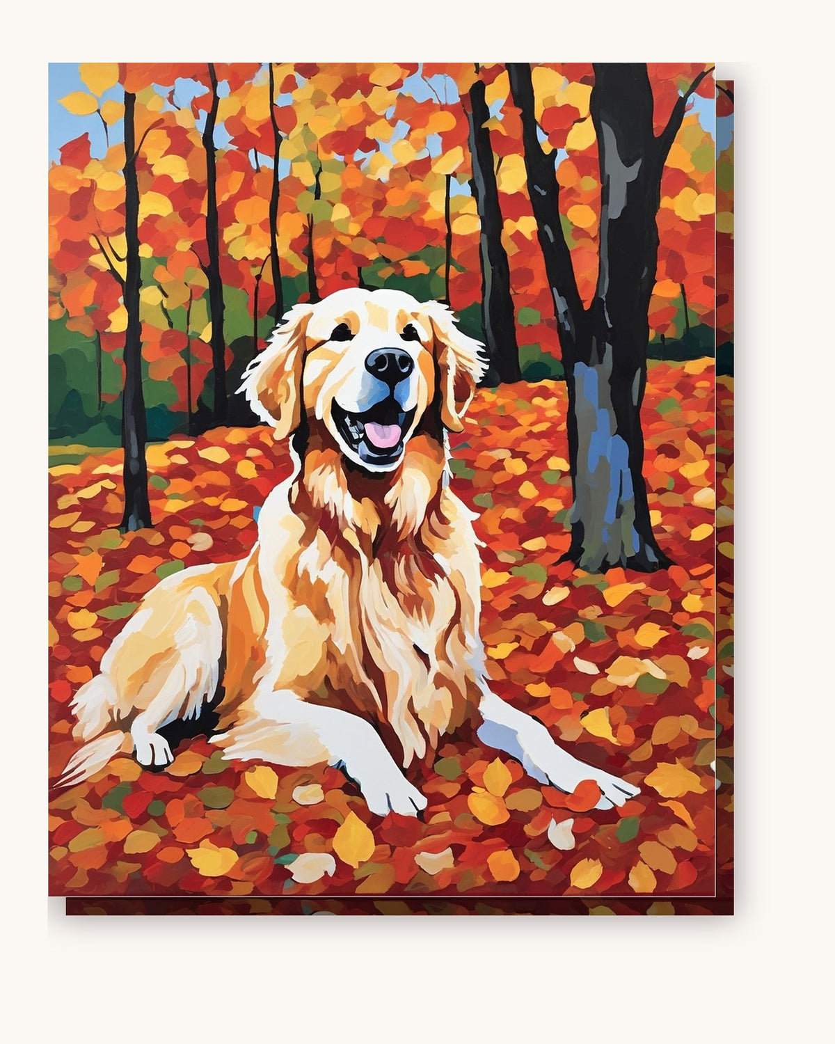 Golden Retriever in Autumn Leaves paint by numbers kit on stretched canvas