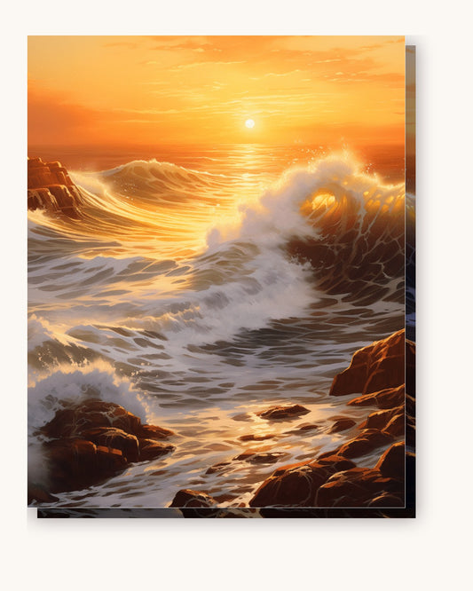 Golden Waves at Dusk paint by numbers kit on stretched canvas