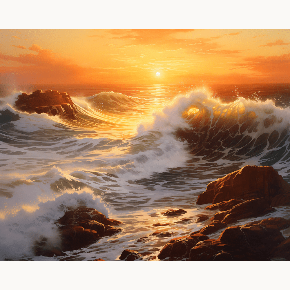 Golden Waves at Dusk - Premium Art Collection