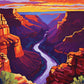 river winding through the grand canyon with orange cliffs and purple shadows under a sunset sky, paint by numbers kit