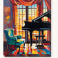 Grand Piano by a Sunset Window paint by numbers kit on stretched canvas