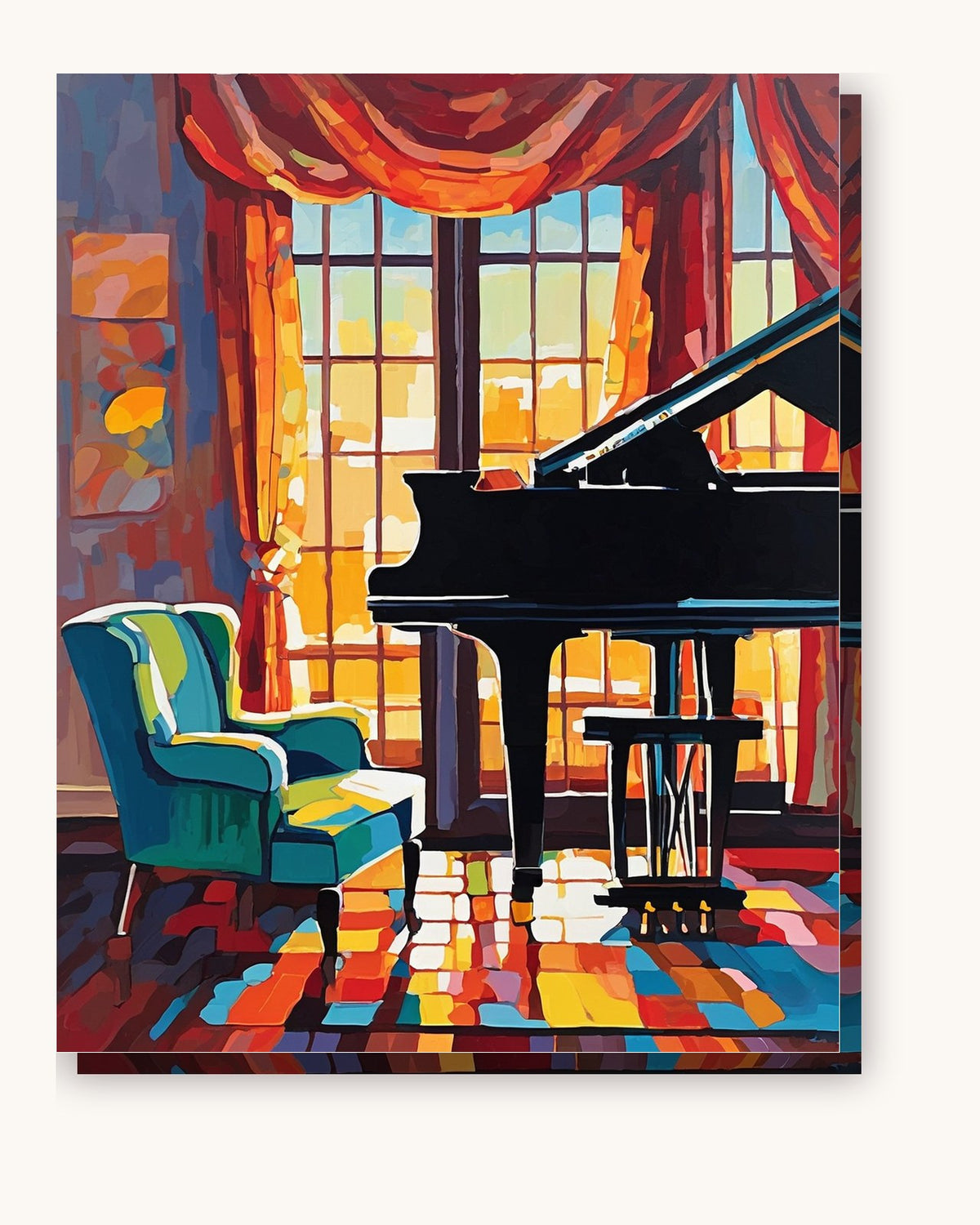 Grand Piano by a Sunset Window paint by numbers kit on stretched canvas